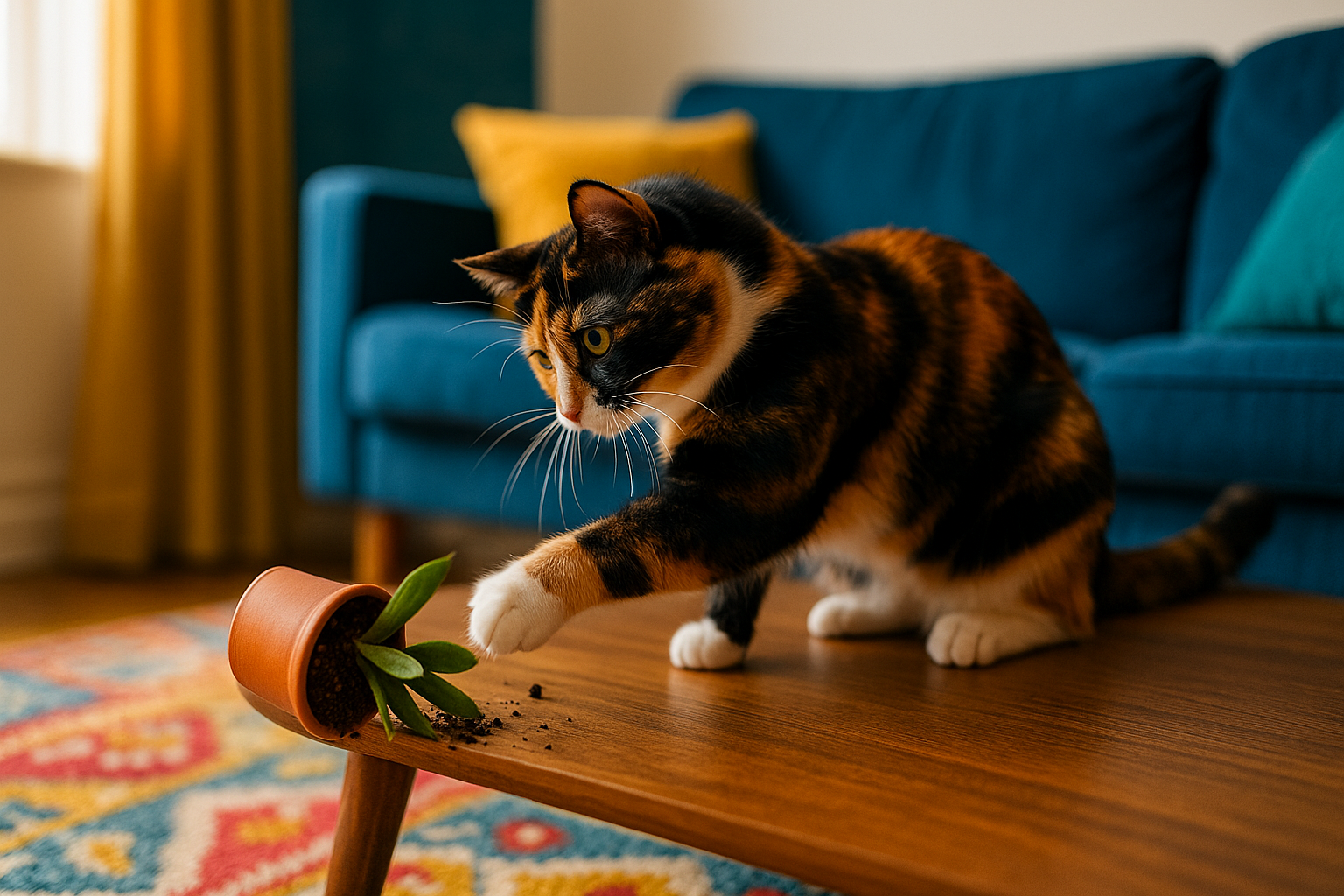 Cat lounging on a perch playing with a toy.